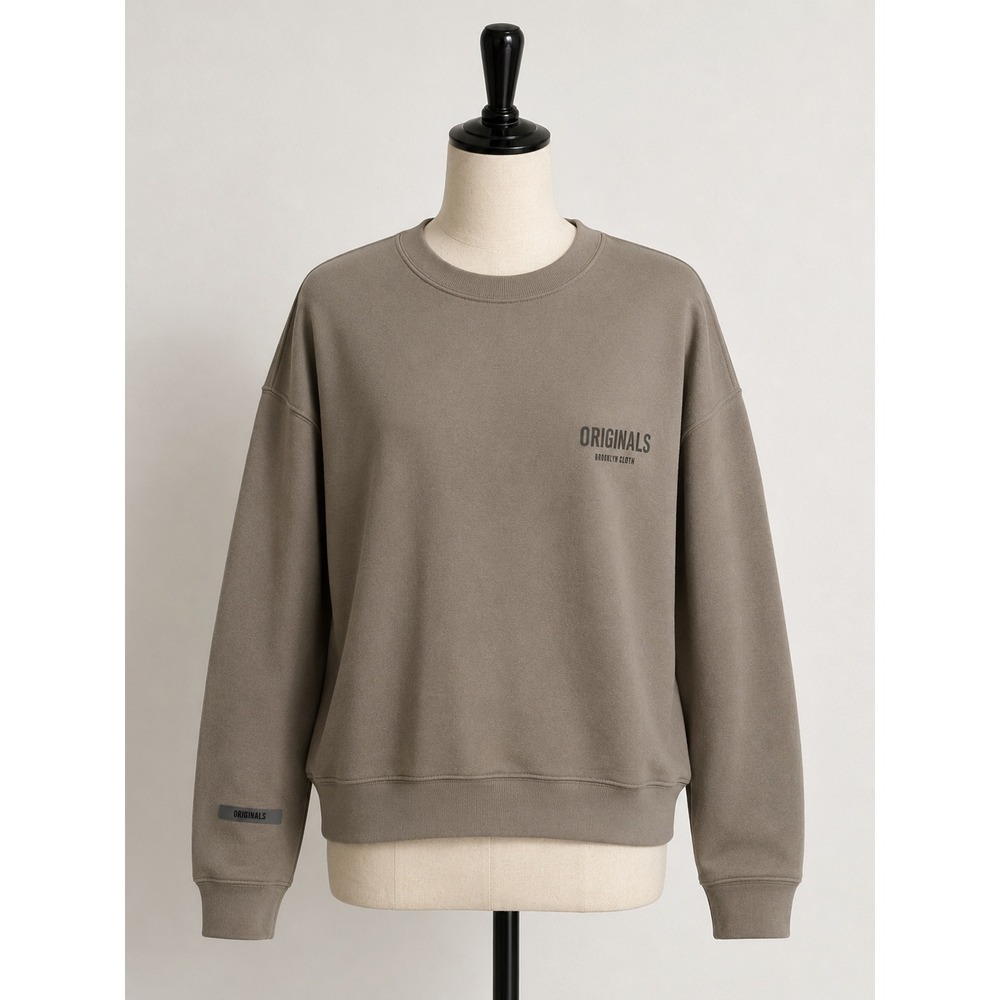 Brooklyn Cloth Originals Sweatshirt Mens Medium Taupe Brown Fleece Crewneck Logo